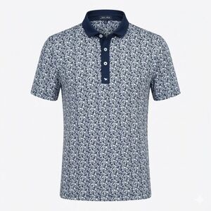 Bad Birdie Blue Floral Performance Golf Polo Shirt Mens Size 10/11 Short Sleeve